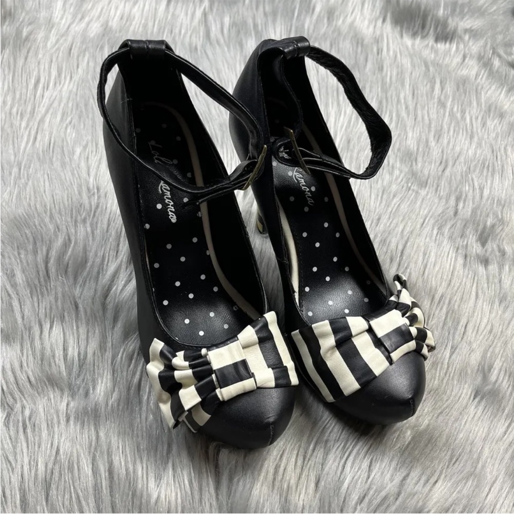 Lola Ramona Black Striped Vintage Retro Ankle Strap Heels Size EU 36